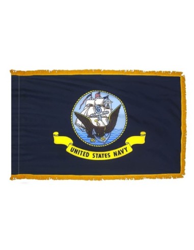 3' x 5' Navy Indoor Flag With Pole Hem and Fringe
